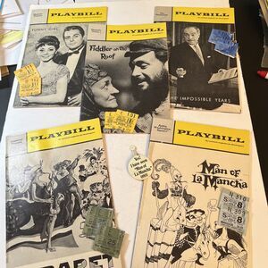 Lot (5) Vintage Broadway Playbills 1966-67, with ticket stubs